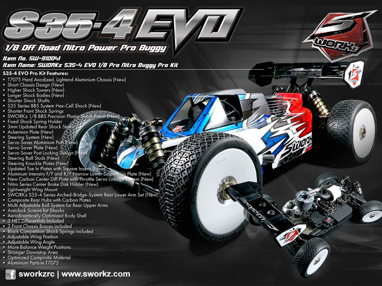 SWORKz S35-4 1/8 バギー エンジン付き SWORKz S35-4 EVO 1/8 Pro Nitro Buggy Kit Sw910041