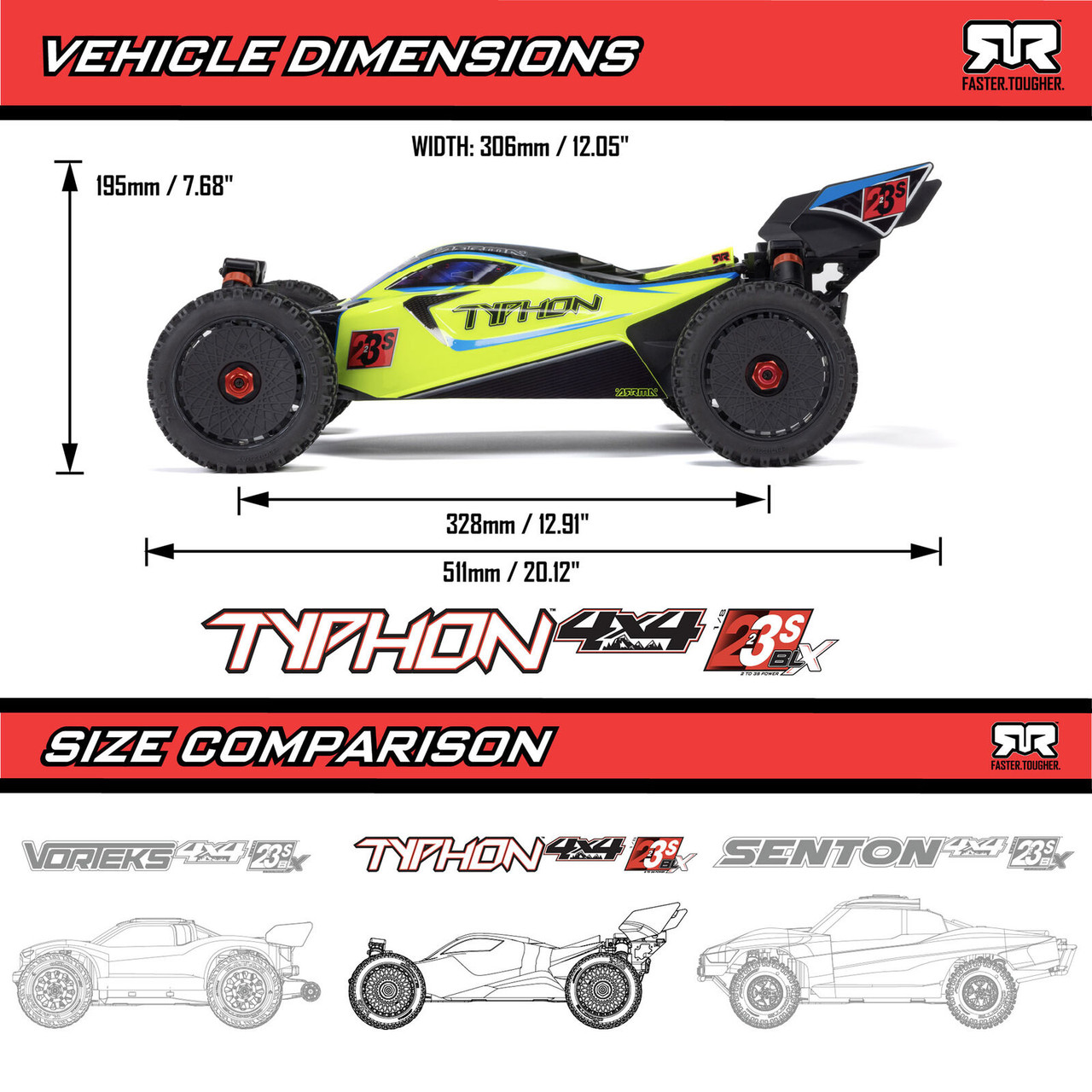 Arrma 1/8 TYPHON 223S DSC 4X4 RTR Brushless Buggy, Yellow