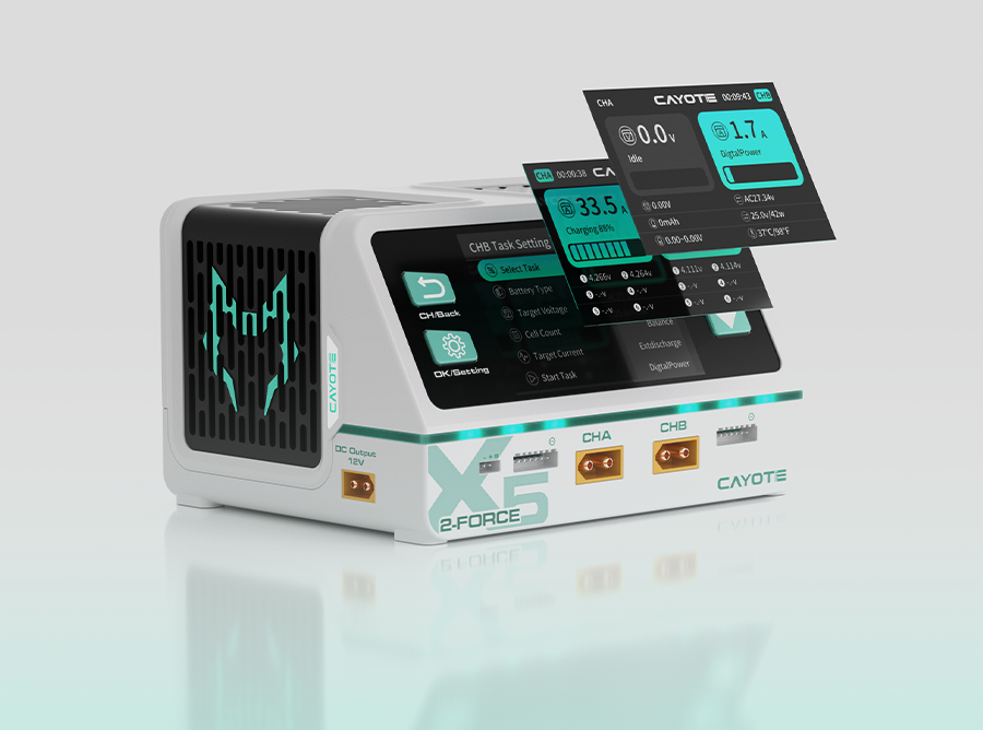 Cayote 2-Force X5 Racing Dual Battery Charger w/XT90 Charge Lead