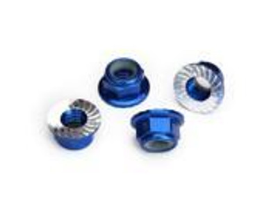 TRAXXAS 5mm flanged nylon locking (aluminum, blue-anodized, serrated) (4) (TRA8447) TRAXXAS 5mm flanged nylon locking (aluminum, blue-anodized, serrated) (4) (TRA8447)