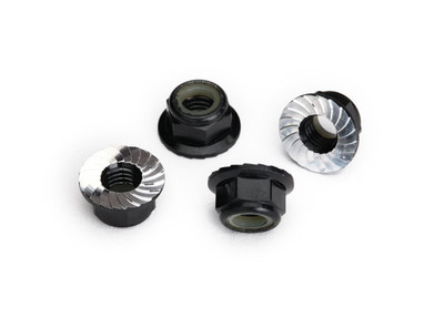 Traxxas Nuts, 5mm flanged nylon locking (aluminum, black-anodized, serrated) (4) (TRA8447A) Traxxas Nuts, 5mm flanged nylon locking (aluminum, black-anodized, serrated) (4) (TRA8447A)