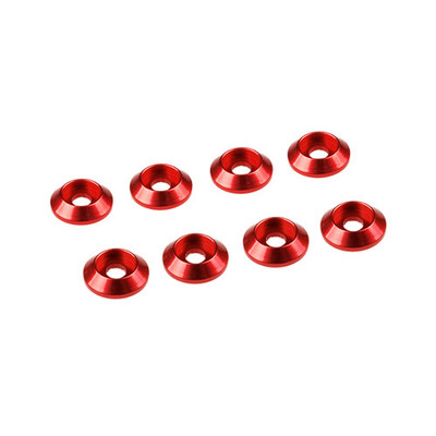 Ultimate Racing 3mm Aluminum Cap Head Cone Washer (8) (Red) Ultimate Racing 3mm Aluminum Cap Head Cone Washer (8) (Red)