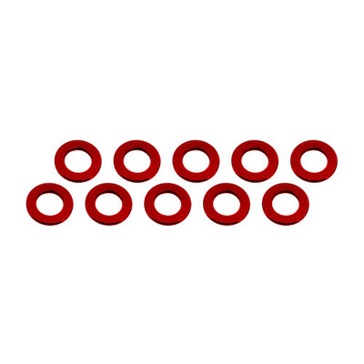 10 anodized 3x6x0,5mm Aluminium Shim from Ultimate Racing in red