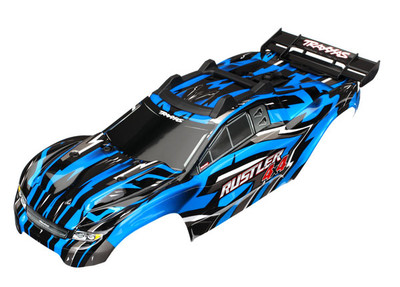 Traxxas Body, Rustler® 4X4, Blue/ window, grille, lights decal sheet Traxxas Body, Rustler® 4X4, Blue/ window, grille, lights decal sheet