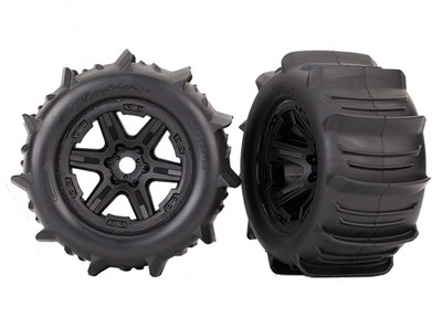 Traxxas Black 3.8" Wheels, Paddle Tires, Foam Inserts (TRA8674) Traxxas Black 3.8" Wheels, Paddle Tires, Foam Inserts (TRA8674)