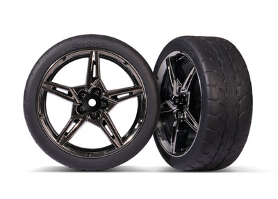 Traxxas Tires & Wheels, Assembled, Glued (split-spoke black chrome wheels, 2.1" Response tires) (front) (2) (4-Tec 3.0) (TRA9370) Traxxas Tires & Wheels, Assembled, Glued (split-spoke black chrome wheels, 2.1" Response tires) (front) (2) (4-Tec 3.0) (TRA9370)