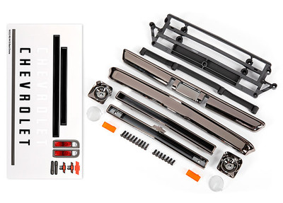 Body accessories, Chevrolet C10, black chrome (includes grille (upper & lower), headlight housings (left & right), bumpers (front & rear), mounting retainers and hardware)
Body accessories, Chevrolet C10, black chrome (includes grille (upper & lower), headlight housings (left & right), bumpers (front & rear), mounting retainers and hardware)