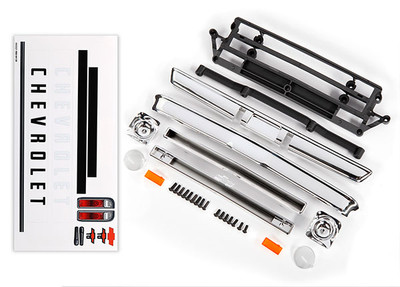 Body accessories, Chevrolet C10, chrome (includes grille (upper & lower), headlight housings (left & right), bumpers (front & rear), mounting retainers and hardware)
Body accessories, Chevrolet C10, chrome (includes grille (upper & lower), headlight housings (left & right), bumpers (front & rear), mounting retainers and hardware)