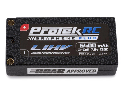 ProTek RC 2S 130C Low IR Si-Graphene + HV Shorty LiPo Battery (7.6V/6400mAh) w/5mm Connectors (ROAR Approved) ProTek RC 2S 130C Low IR Si-Graphene + HV Shorty LiPo Battery (7.6V/6400mAh) w/5mm Connectors (ROAR Approved)