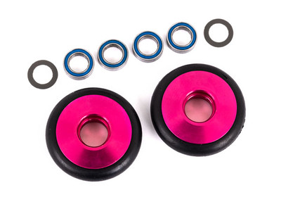 Wheels, wheelie bar, 6061-T6 aluminum (pink-anodized) (2)/ 5x8x2.5mm ball bearings (4)/ o-rings (2)/ 5x8x0.3mm TW (2)

