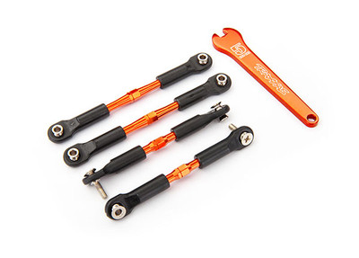 Turnbuckles, aluminum (orange-anodized), camber links, front, 39mm (2), rear, 49mm (2) (assembled w/rod ends & hollow balls)/ wrench
Turnbuckles, aluminum (orange-anodized), camber links, front, 39mm (2), rear, 49mm (2) (assembled w/rod ends & hollow balls)/ wrench