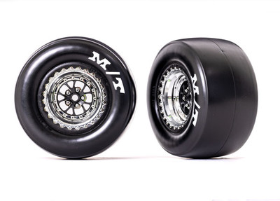 Tires & wheels, assembled, glued (Weld chrome with black wheels, Mickey Thompson Drag Slicks, sticky compound, foam inserts) (rear) (2)
Tires & wheels, assembled, glued (Weld chrome with black wheels, Mickey Thompson Drag Slicks, sticky compound, foam inserts) (rear) (2)