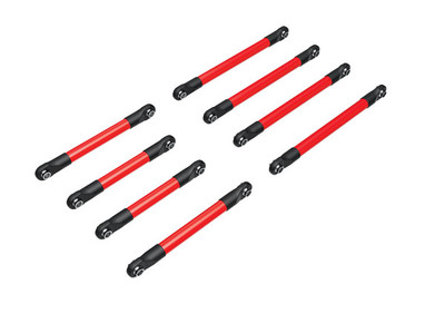 Suspension link set, 6061-T6 aluminum (red-anodized) (includes 5x53mm front lower links (2), 5x46mm front upper links (2), 5x68mm rear lower or upper links (4))
Suspension link set, 6061-T6 aluminum (red-anodized) (includes 5x53mm front lower links (2), 5x46mm front upper links (2), 5x68mm rear lower or upper links (4))