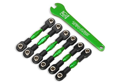 Turnbuckles, aluminum (green-anodized), camber links, 32mm (front) (2)/ camber links, 28mm (rear) (2)/ toe links, 34mm (2)/ aluminum wrench
Turnbuckles, aluminum (green-anodized), camber links, 32mm (front) (2)/ camber links, 28mm (rear) (2)/ toe links, 34mm (2)/ aluminum wrench