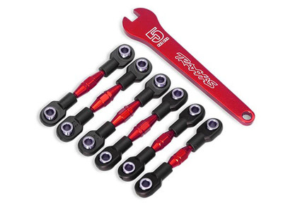 Turnbuckles, aluminum (red-anodized), camber links, 32mm (front) (2)/ camber links, 28mm (rear) (2)/ toe links, 34mm (2)/ aluminum wrench
Turnbuckles, aluminum (red-anodized), camber links, 32mm (front) (2)/ camber links, 28mm (rear) (2)/ toe links, 34mm (2)/ aluminum wrench