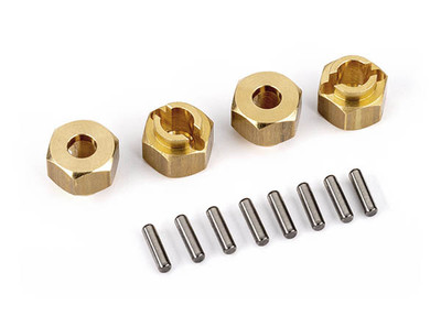 Wheel hubs, 7mm hex, brass (1 gram each) (4)/ axle pins (8)
