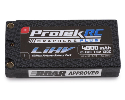 ProTek RC 2S 130C Low IR Si-Graphene + HV LCG Shorty LiPo Battery (7.6V/4800mAh) w/5mm Connectors (ROAR Approved) ProTek RC 2S 130C Low IR Si-Graphene + HV LCG Shorty LiPo Battery (7.6V/4800mAh) w/5mm Connectors (ROAR Approved)