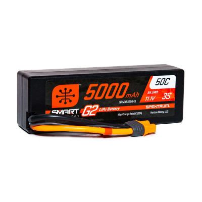 Spektrum 11.1V 5000mAh 3S 50C Smart G2 Hardcase LiPo Battery: IC3 Spektrum 11.1V 5000mAh 3S 50C Smart G2 Hardcase LiPo Battery: IC3
