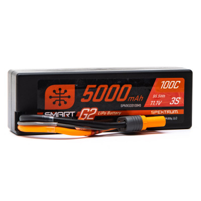 Spektrum RC 11.1V 5000mAh 3S 100C Smart G2 Hardcase LiPo Battery: IC5 Spektrum RC 11.1V 5000mAh 3S 100C Smart G2 Hardcase LiPo Battery: IC5