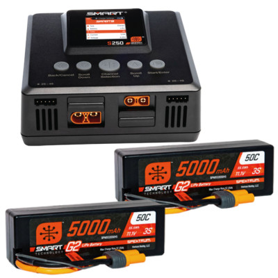 Spektrum RC Smart Powerstage 6S Surface Bundle: (2) G2 5000mAh 3S LiPo IC5 & S250 Charger Spektrum RC Smart Powerstage 6S Surface Bundle: (2) G2 5000mAh 3S LiPo IC5 & S250 Charger