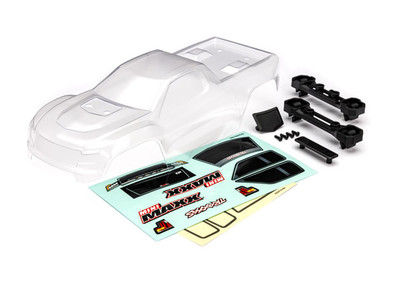 Body, Mini Maxx® (clear, requires painting)/ window masks/ decal sheet (includes front & rear body latches, hardware) (for clipless mounting)
Body, Mini Maxx® (clear, requires painting)/ window masks/ decal sheet (includes front & rear body latches, hardware) (for clipless mounting)