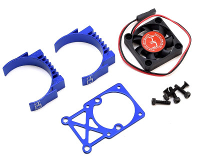 Hot Racing Clip-On Two-Piece Motor Heat Sink w/Fan (Blue) Hot Racing Clip-On Two-Piece Motor Heat Sink w/Fan (Blue)
