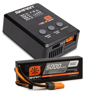 Spektrum Accessories Smart Powerstage Surface Bundle: 5000mAh 2S 50C LiPo Battery (IC5) / 100W S100 Charger