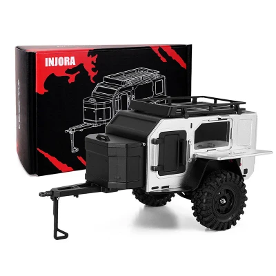 INJORA Off-Road Camping Trailer for 1/18 1/24 RC Crawlers TRX4M SCX24 (White, Silver)