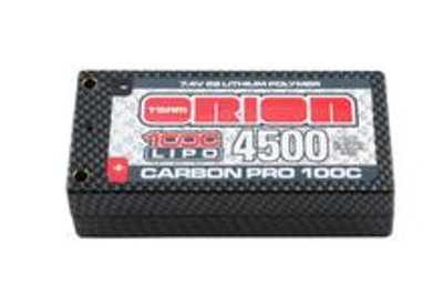 TEAM ORION 2S "Carbon Pro" 100C Li-Poly Shorty Pack Battery w/Tubes (7.4V/4500mAh) (3) TEAM ORION 2S "Carbon Pro" 100C Li-Poly Shorty Pack Battery w/Tubes (7.4V/4500mAh) (3)