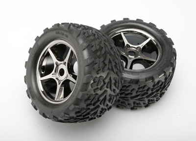 Traxxas Talon Pre-Mounted Tires w/17mm Gemini Wheels (2) (Black Chrome) Traxxas Talon Pre-Mounted Tires w/17mm Gemini Wheels (2) (Black Chrome)