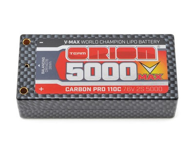 Team Orion 2S Carbon V-Max 110C LiPo Shorty Pack Battery w/Tubes (7.6V/5000mAh) (ORI14076)