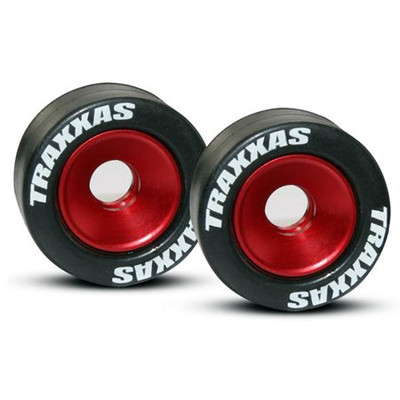 Traxxas Machined Aluminum Wheels w/ Rubber Tires (Wheelie Bar) (2) (Red) (TRA5186) Traxxas Machined Aluminum Wheels w/ Rubber Tires (Wheelie Bar) (2) (Red) (TRA5186)