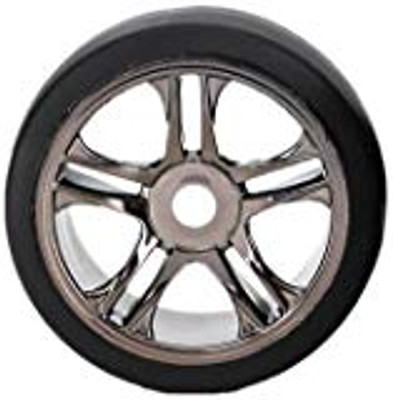 Traxxas Front Tire & Wheel Set (2) (Black Chrome) (S1) (TRA6479) Traxxas Front Tire & Wheel Set (2) (Black Chrome) (S1) (TRA6479)