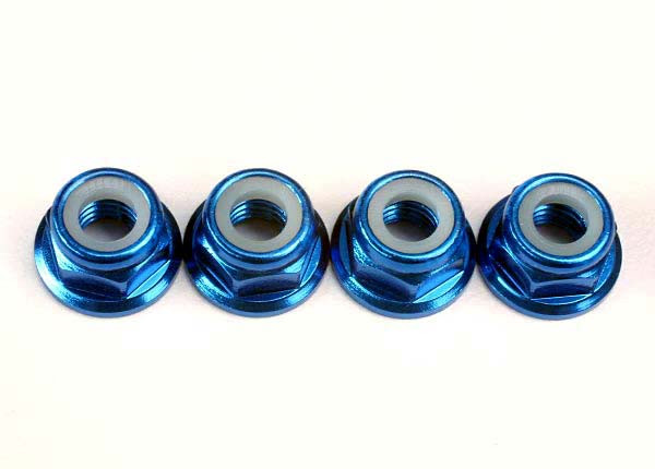 Traxxas Nuts, 5mm flanged nylon locking (aluminum, blue-anodized) (4) (TRA4147X)