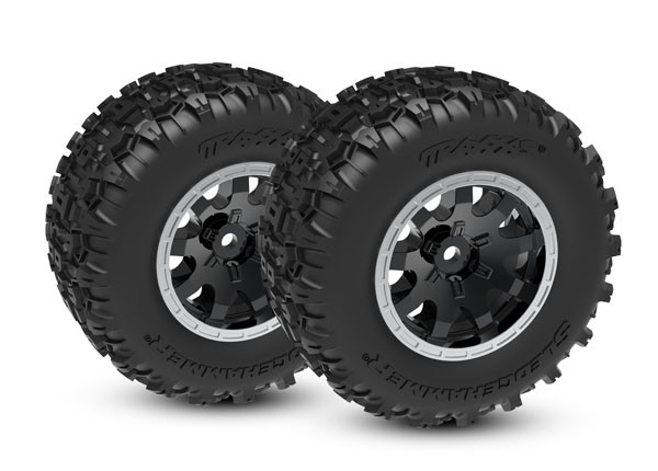 専用5 Traxxas Tires & wheels, Mini Maxx (black with satin beadlock