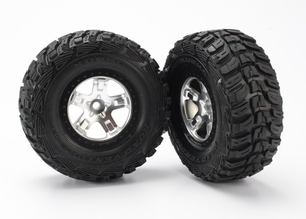 Tire & wheel assy, glued (SCT satin chrome, black beadlock style wheels, Kumho tires, foam inserts) (2) (2WD front)
