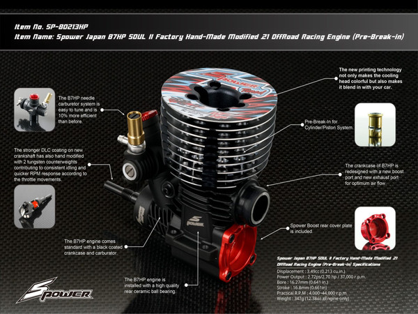 Spower Japan B7HP SOUL II Factory Hand-Made Modified .21 Off Road Racing Engine (Pre-Brake-in)
