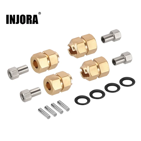 INJORA 9mm(+5mm) Extended Wheel Hexes for 1/18 TRX4M (Gold)