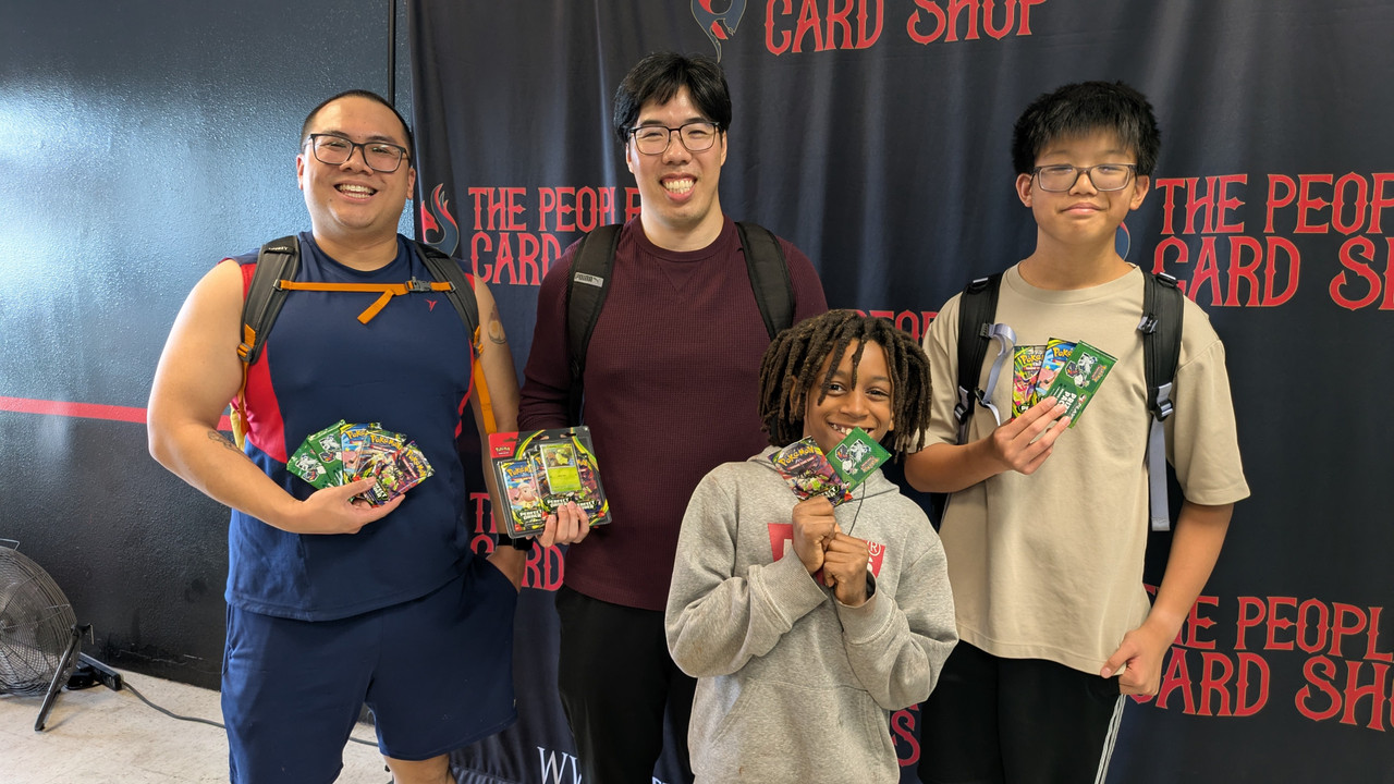 Pokémon League Las Vegas Community at The People's Card Shop Pokémon League players and families at The People's Card Shop in Las Vegas showing off their prizes and packs