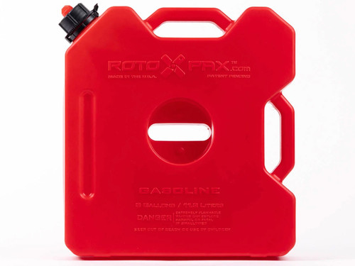 Close-up picture featuring a RotopaX Red 3 Gallon Fuel Container on a white background.