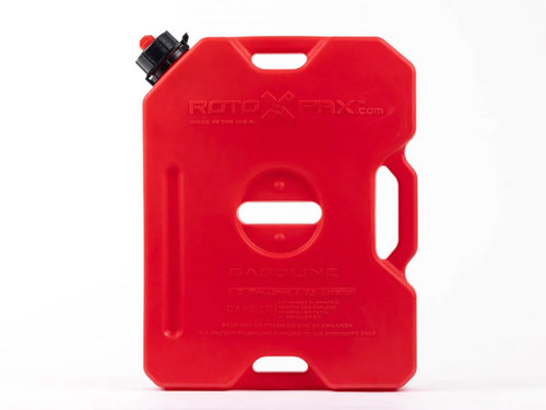 Close-up picture featuring a RotopaX Red 2 Gallon Fuel Container on a white background.