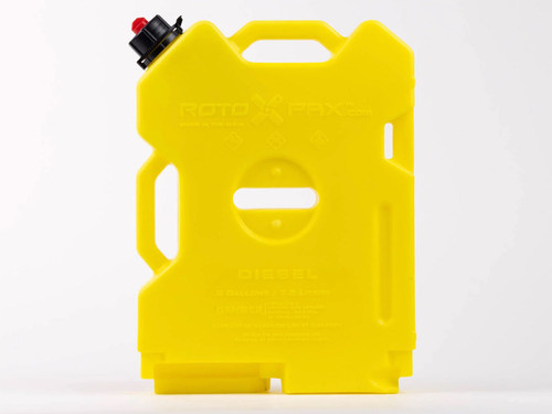 Close-up picture featuring a RotopaX Yellow 2 Gallon Fuel Container on a white background.
