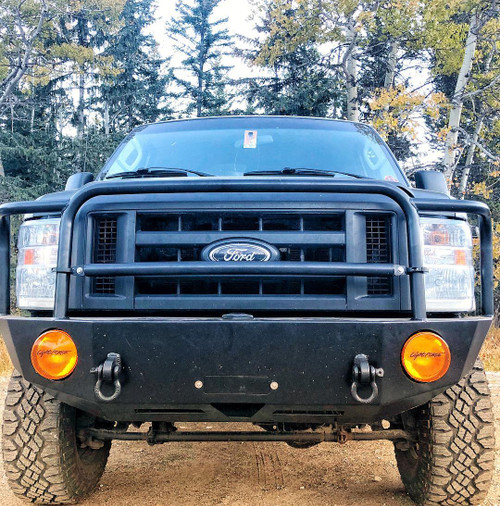 Close-up picture featuring Aluminess Front Bumper Removable Crossbar on a Ford vehicle.