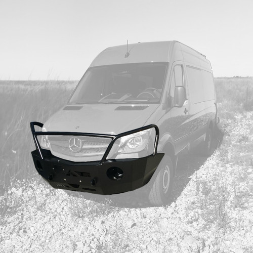 Grey Sprinter van parked highlighting Aluminess Front Winch Bumper.