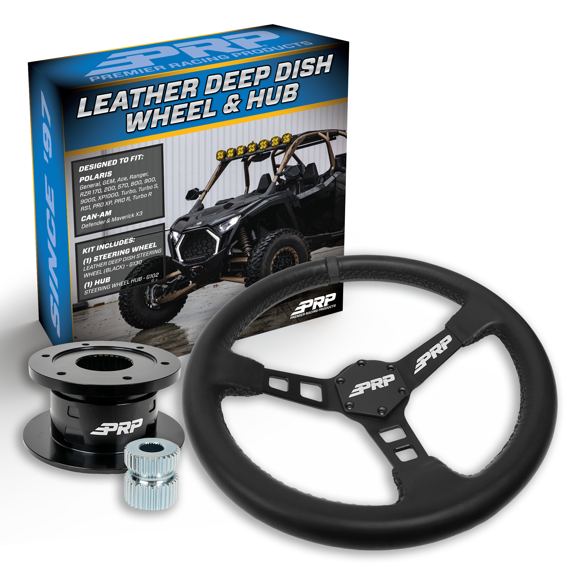 PRP Deep Dish Leather Steering Wheel Kit with Quick Release Hub