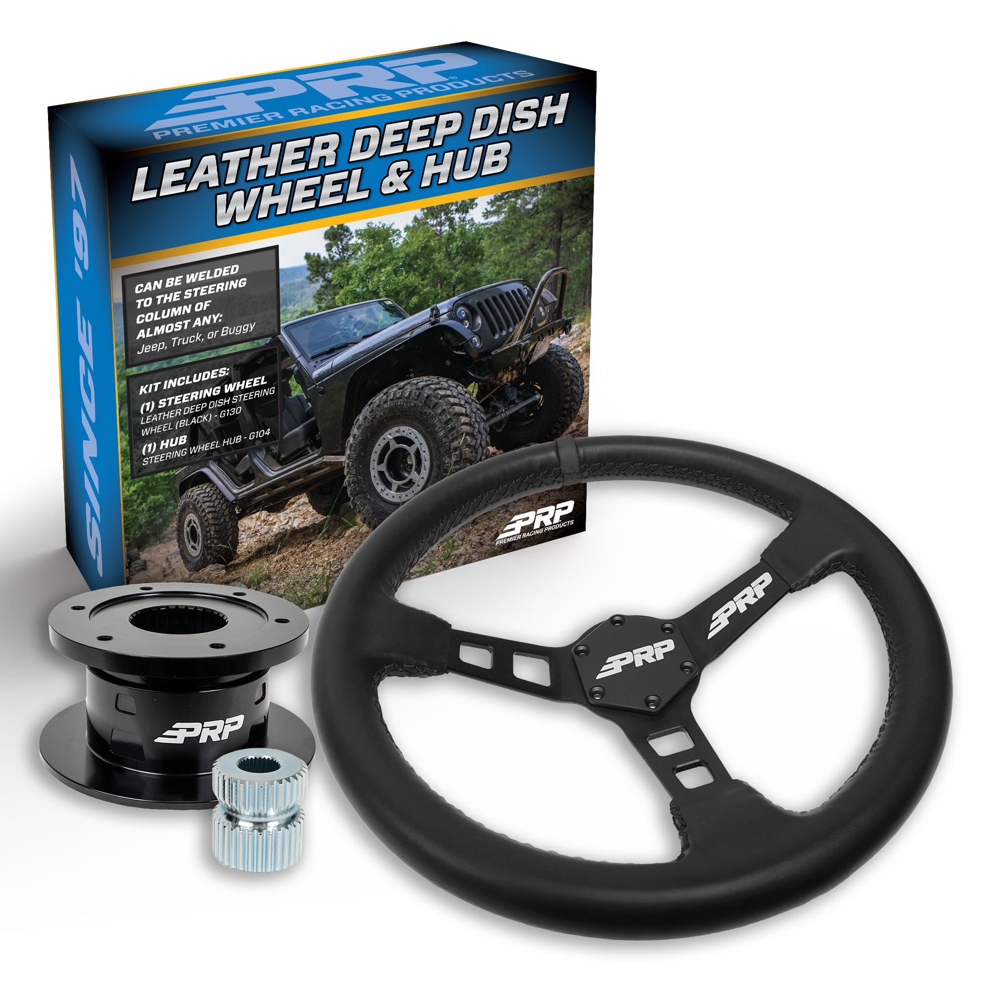 PRP Deep Dish Leather Steering Wheel Kit with Quick Release Hub