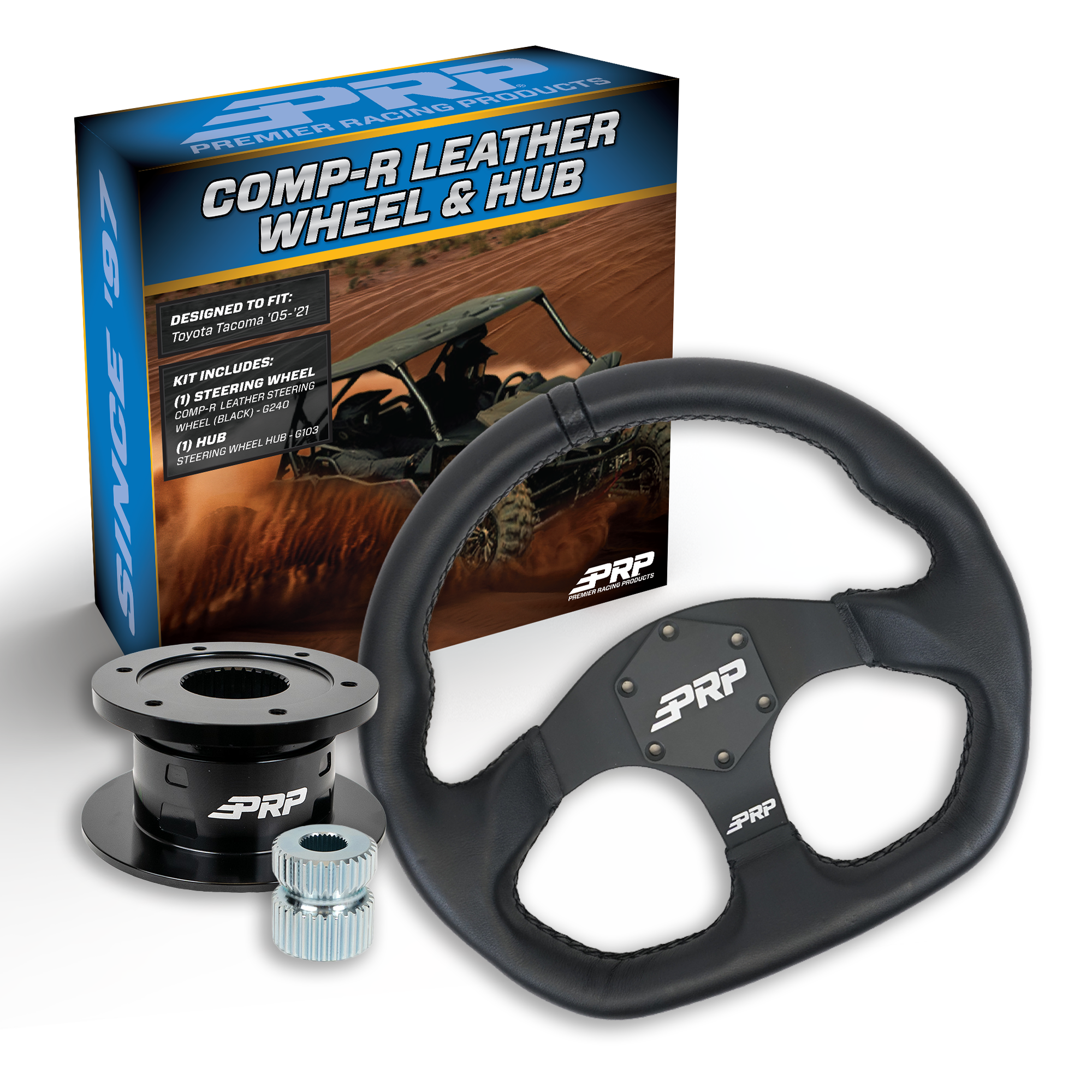 PRP Leather D-Shape Steering Wheel Kit with Quick Release Hub for