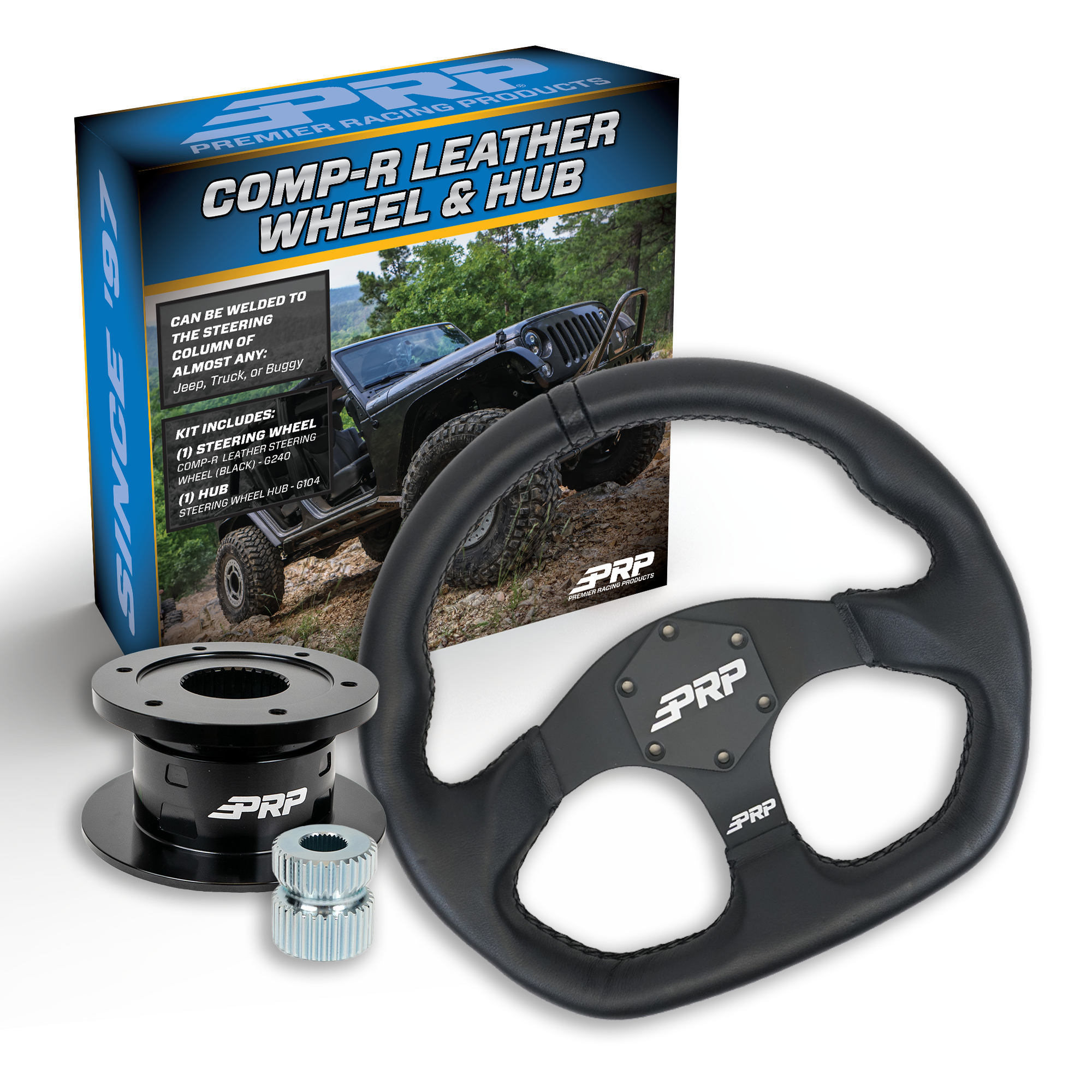 PRP Leather D-Shape Steering Wheel Kit with Quick Release Hub with