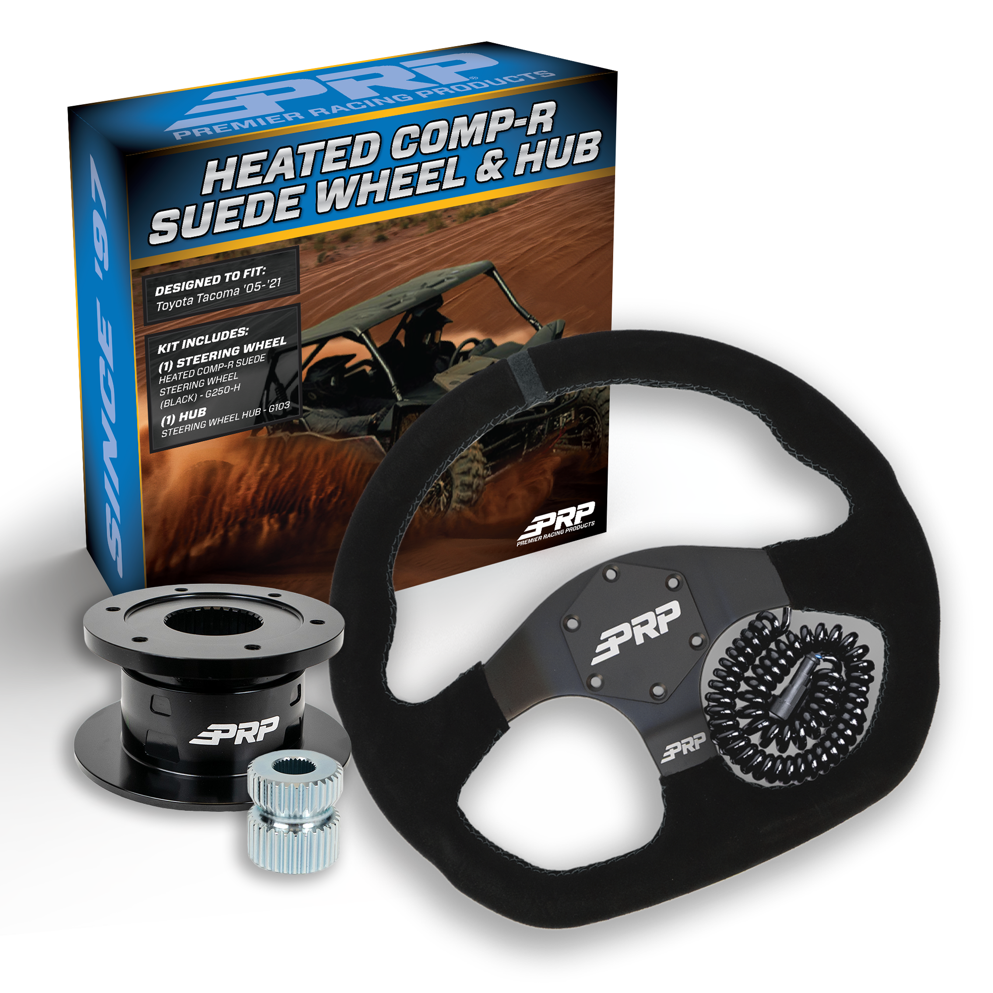 PRP Heated Suede D-Shape Steering Wheel Kit with Quick Release Hub