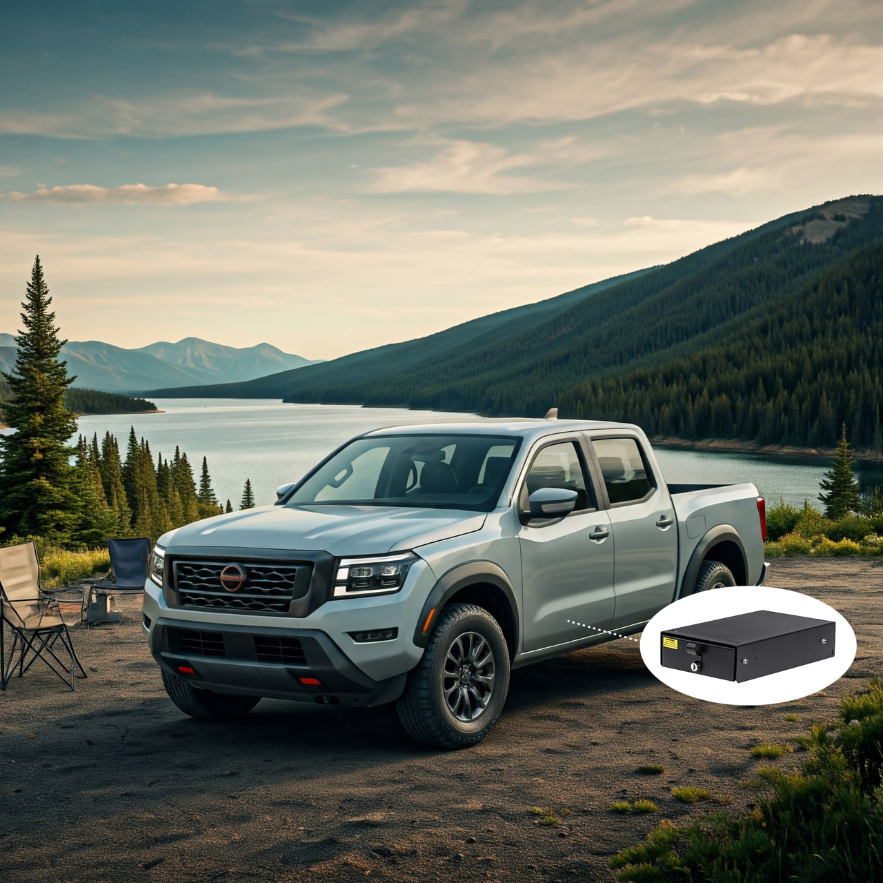 Mountain Camping Scene: Tuffy Part 411-01 SecureStash™ Underseat Drawer for Nissan Frontier (2022-2025)